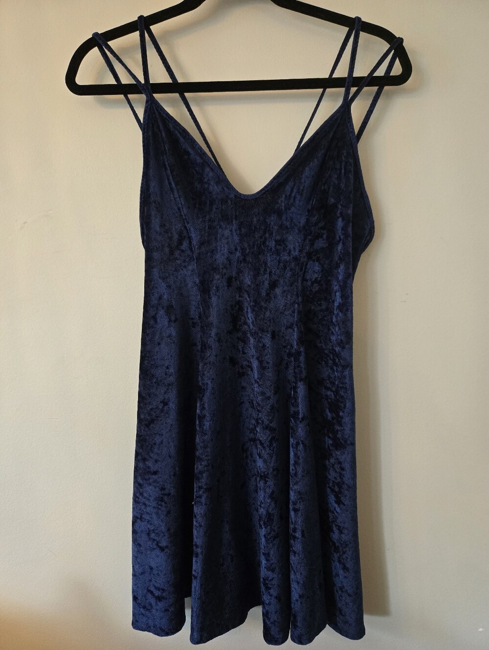 Vintage 90s Crushed Navy Velvet Spaghetti Strap [Medium] Dark Fairy Gothcore